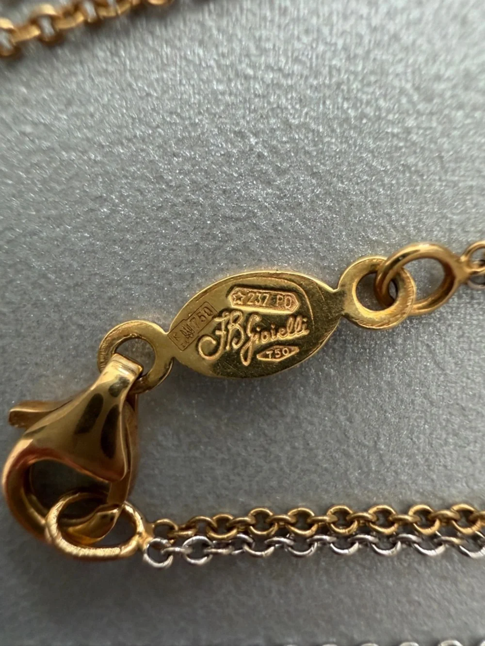 18K 750 Italian Two-Tone White & Yellow Gold Heart Necklace 17” FB Gioielli - Picture 6 of 7